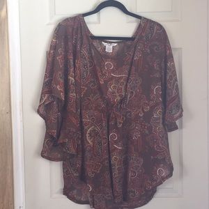 Flowing adorable brown and rust colored blouse